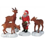 Santa Feeds Reindeer, Set Of 4